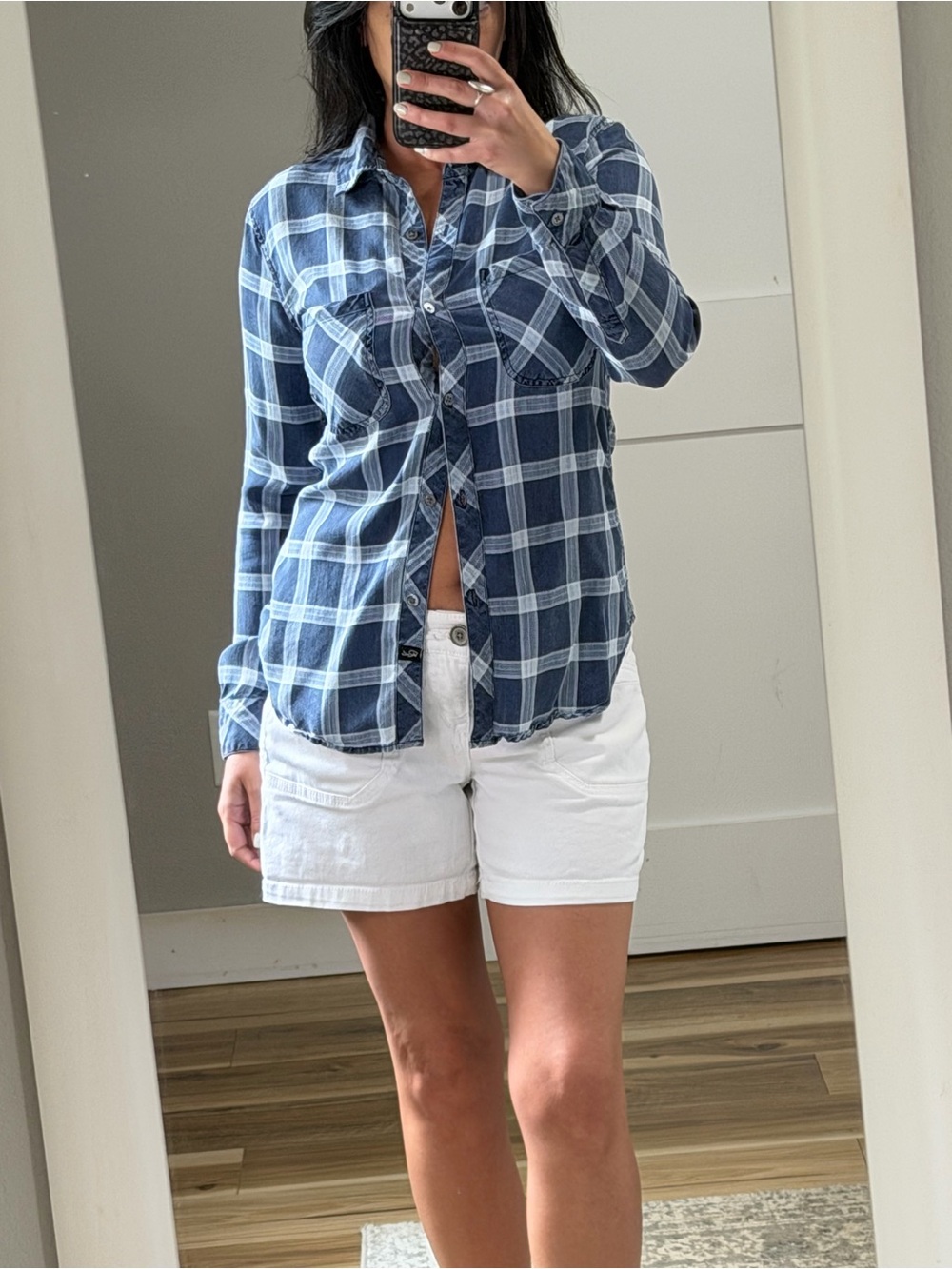 100% Tencel Rails Blue and White Plaid Button-Up Shirt